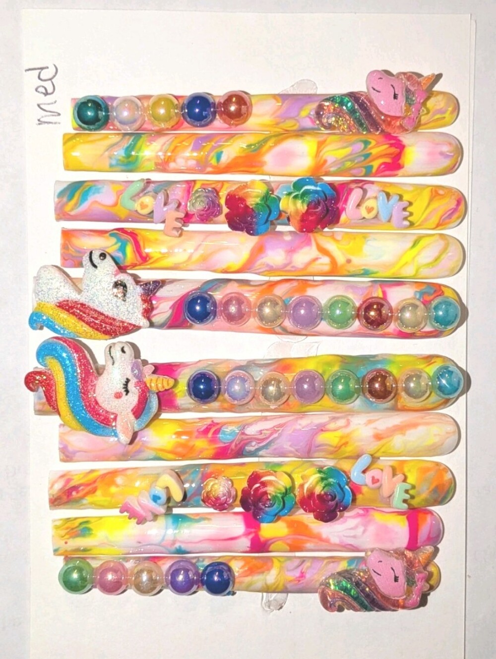 Hand Crafted Multicolor Unicorn 6Xl Press-On Nails with Rainbow Accents Sz Mediu - Picture 9 of 17